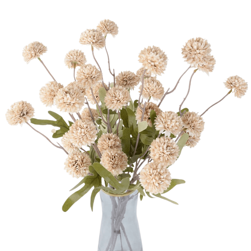 Branche multi-fleurs de chrysanthèmes pompon artificielle Crème