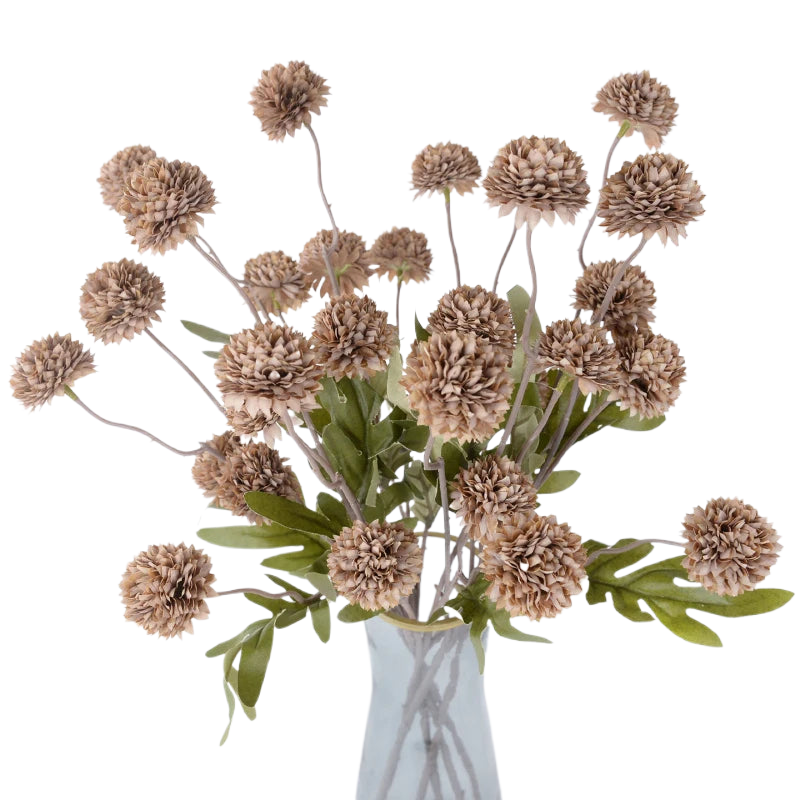 Branche multi-fleurs de chrysanthèmes pompon artificielle Taupe