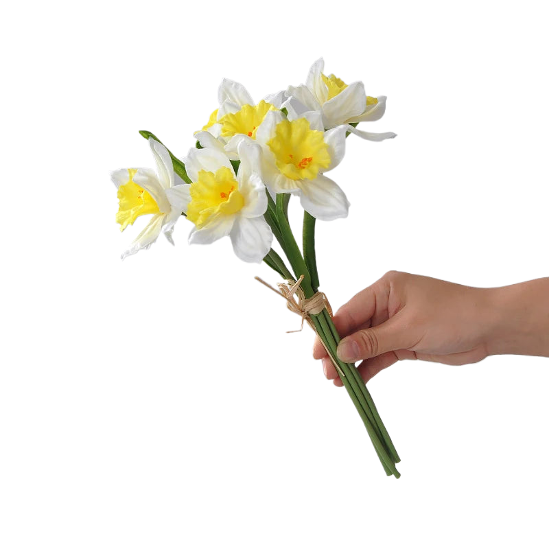Bouquets de Jonquille artificielle en Silicone Blanc et Jaune