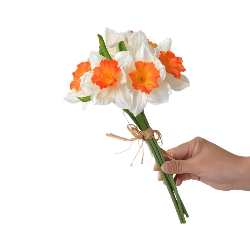 Bouquets de Jonquille artificielle en Silicone Blanc et Orange
