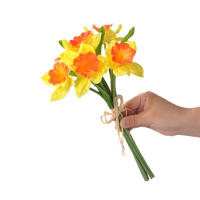 Bouquets de Jonquille artificielle en Silicone Orange et Jaune