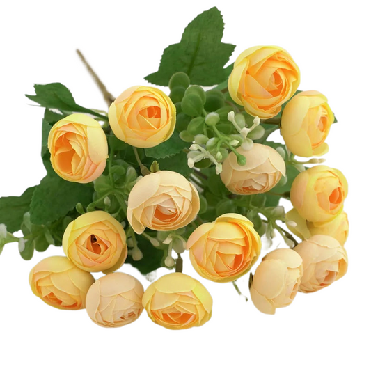 Bouquets de Roses pompon et d'Eucalyptus artificielle Jaune